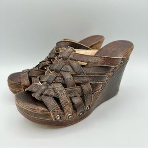 Bed Stu Gina Sandal wedges strappy crisscross brown leather open toe